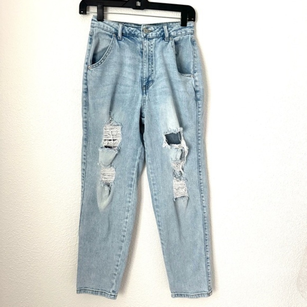 Vanilla Star Barrel Fit Jeans Women’s 27 Blue Distressed High Rise Ripped Pants
